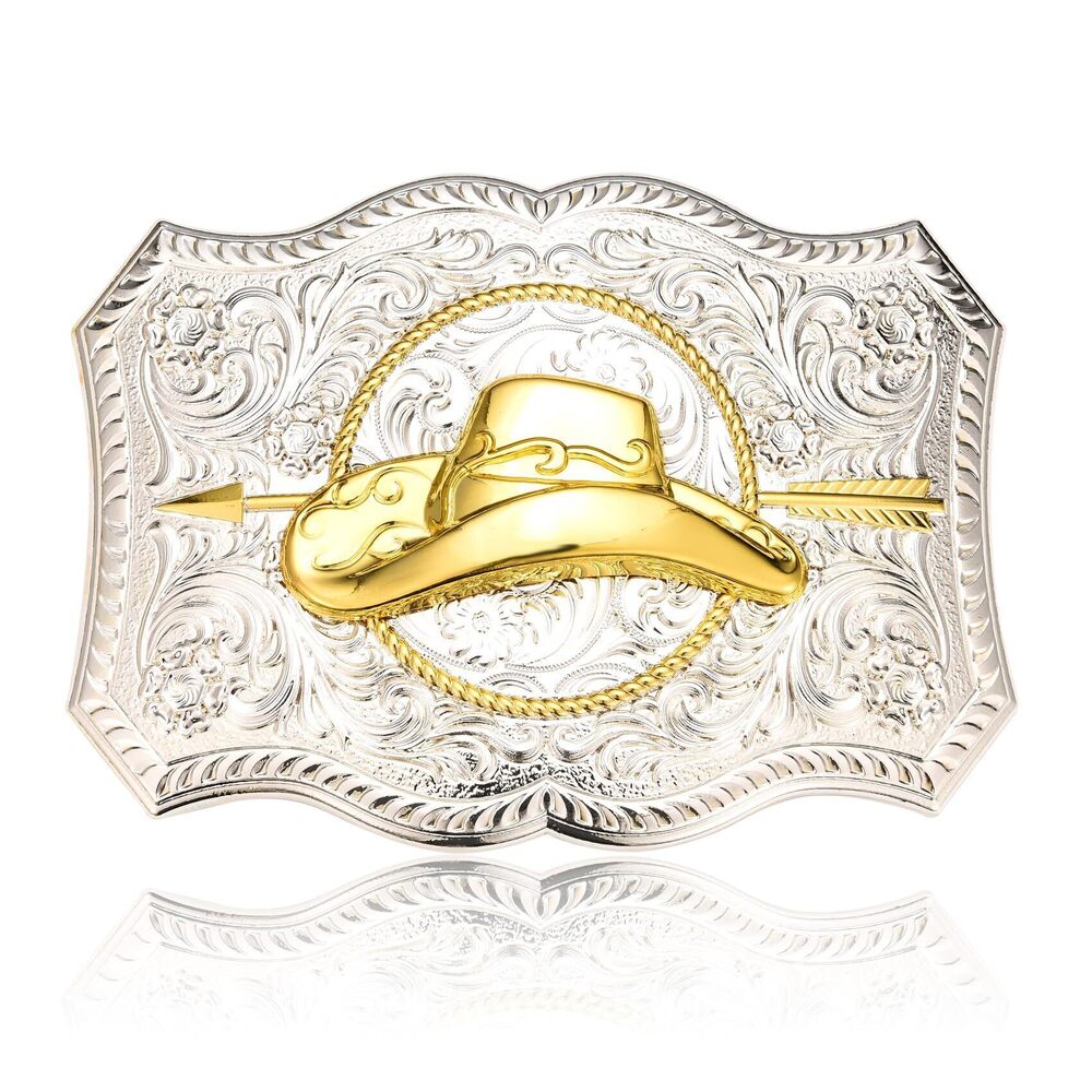 2449 Western American Belt Buckle Silver Golden Texas Belt Buckles , Cowboy